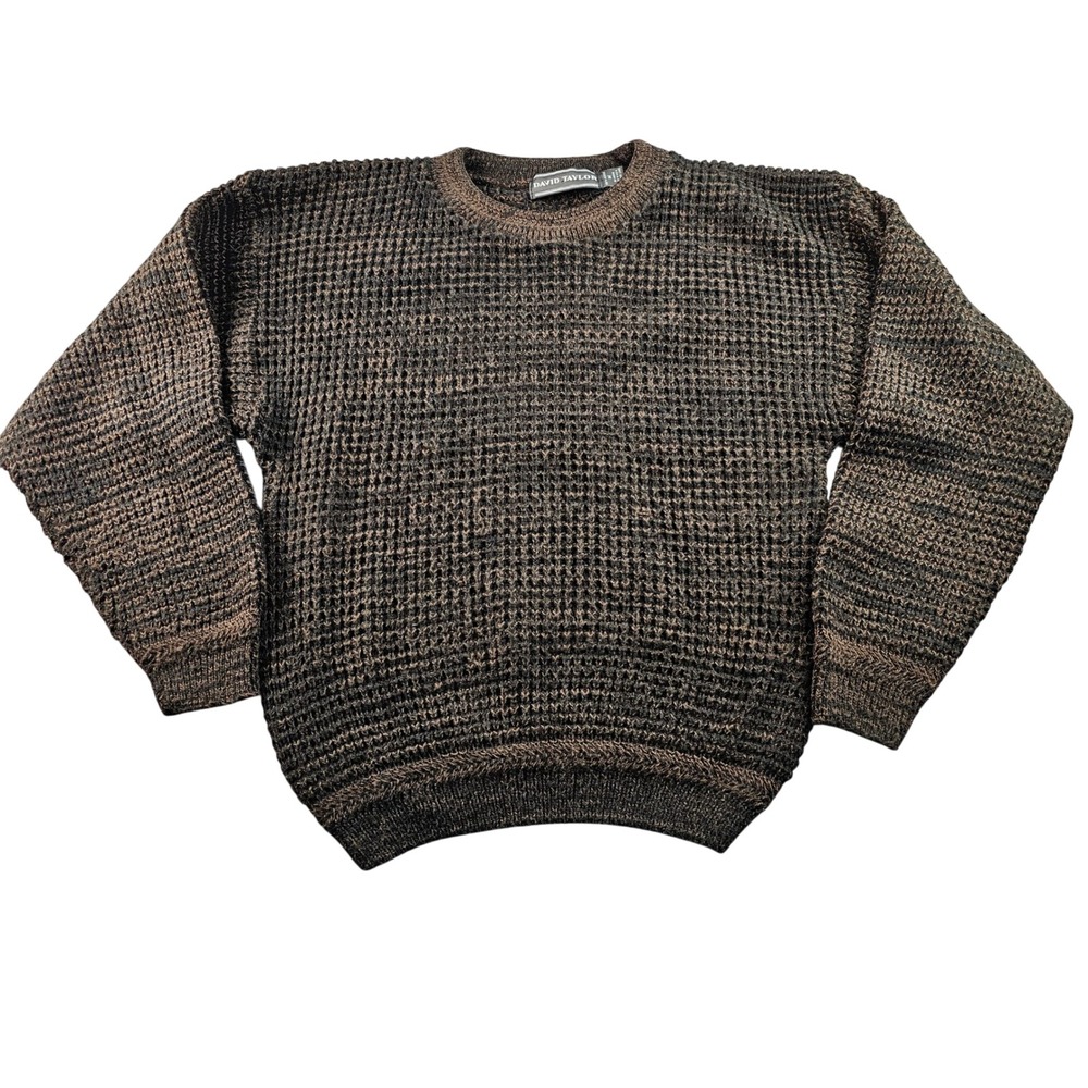 David Taylor Sweater Women's‎ M Brown Waffle-Knit Texture Crew Neck Pullover USA